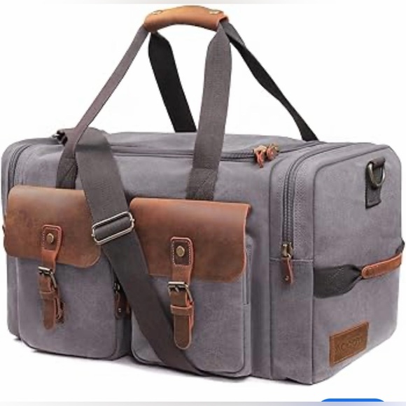 Aocome Other - Aocome Gray Canvas Duffel Bag Leather Trim Travel Weekender/Shoe Compartment